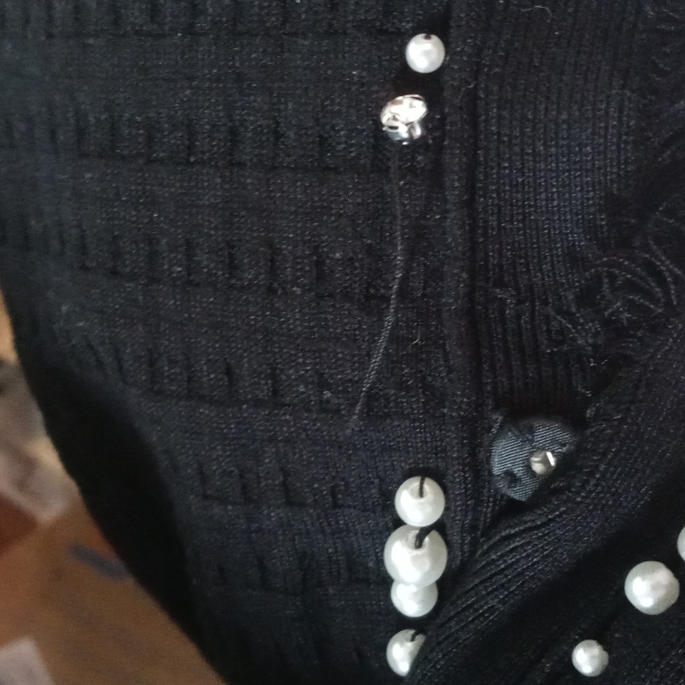 Elena Miro Black Sweater Cardigan with Pearl Trim - Picture 11 of 11